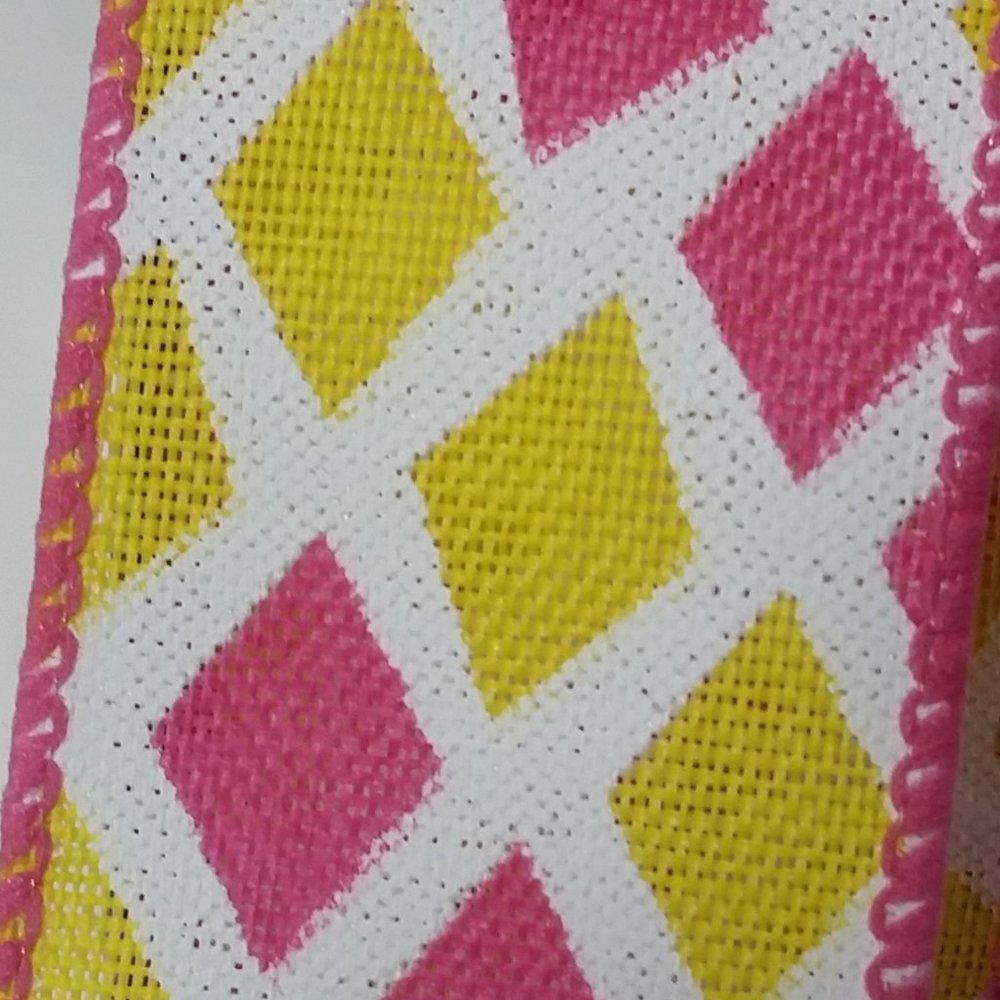 Wired Ribbon 1.5" x 25 Feet Pink Yellow Diamond